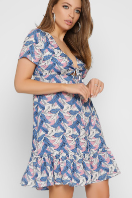 Летнее платье с принтом и оборкой 35848, Цвет: Джинс, Размер: XS, изображение 4