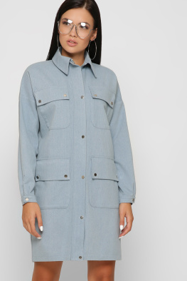 Джинсова блакитна сукня з кишенями 37404, Колір: Блакитний, Розмір: XS, зображення 2