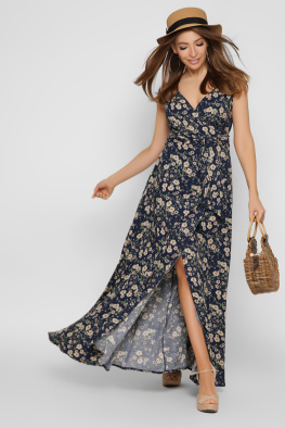 Синя сукня максі на запАх 37136, Колір: Синій, Розмір: L, зображення 2