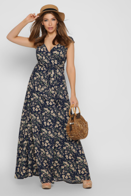 Синя сукня максі на запАх 37136, Колір: Синій, Розмір: L, зображення 3