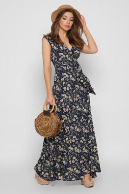 Синя сукня максі на запАх 37136, Колір: Синій, Розмір: L, зображення 5