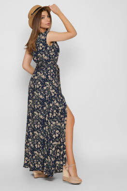 Синя сукня максі на запАх 37136, Колір: Синій, Розмір: L, зображення 6