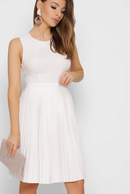 Льняное белое платье плиссе 37090, Цвет: Белый, Размер: L