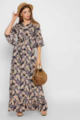 Максі-сукня з принтом і воланами 35775, Колір: Синій, Розмір: XS, зображення 4