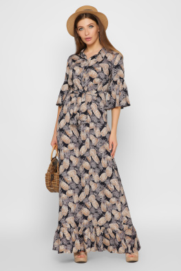 Максі-сукня з принтом і воланами 35775, Колір: Синій, Розмір: XS, зображення 5