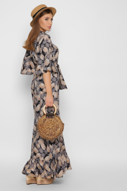 Максі-сукня з принтом і воланами 35775, Колір: Синій, Розмір: XS, зображення 2