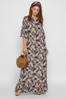 Максі-сукня з принтом і воланами 35775, Колір: Синій, Розмір: XS, зображення 3