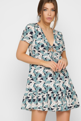 Летнее платье с принтом и оборкой 35849, Цвет: Черный, Размер: XS