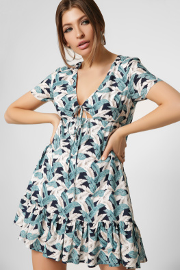 Літня сукня з принтом та оборкою 35849, Колір: Чорний, Розмір: XS, зображення 4