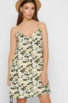 Модна сукня з яскравим принтом у вигляді квітів 35779, Колір: Жовтий, Розмір: XS