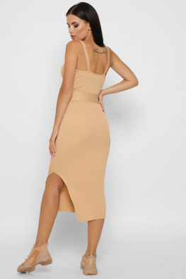 Бежева трикотажна сукня-майка з розрізом 37919, Колір: Бежевий, Розмір: ONE SIZE, зображення 2