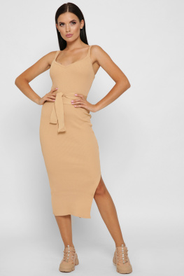 Бежева трикотажна сукня-майка з розрізом 37919, Колір: Бежевий, Розмір: ONE SIZE, зображення 3
