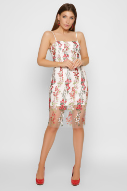 Сукня на бретелях із рослинною вишивкою 35505, Колір: Молочний, Розмір: XS, зображення 2