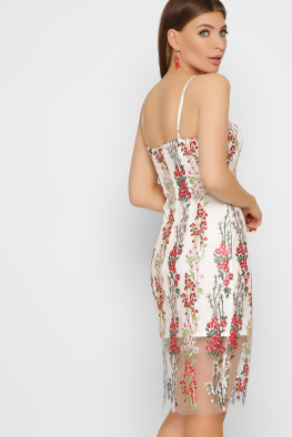 Сукня на бретелях із рослинною вишивкою 35505, Колір: Молочний, Розмір: XS, зображення 5