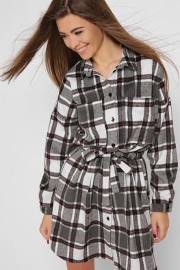 Шерстяное платье-рубашка в клетку 38271, Цвет: Графит, Размер: XS, изображение 2