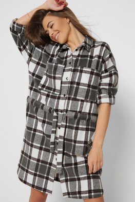 Шерстяное платье-рубашка в клетку 38271, Цвет: Графит, Размер: XS, изображение 3