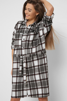 Шерстяное платье-рубашка в клетку 38271, Цвет: Графит, Размер: XS, изображение 5