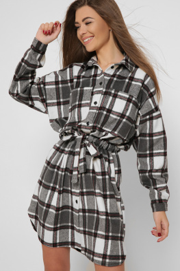 Шерстяное платье-рубашка в клетку 38271, Цвет: Графит, Размер: XS, изображение 6