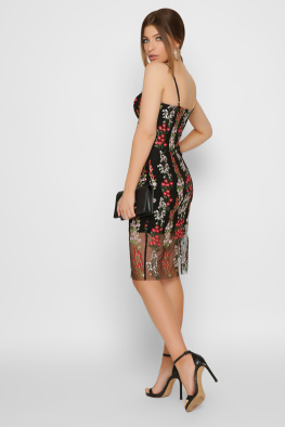 Сукня на бретелях із рослинною вишивкою 35504, Колір: Чорний, Розмір: XS, зображення 4