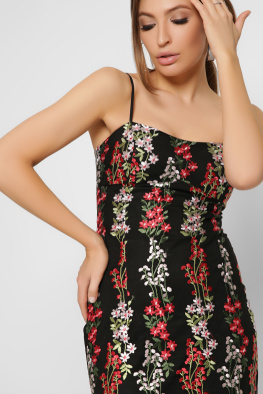 Сукня на бретелях із рослинною вишивкою 35504, Колір: Чорний, Розмір: XS, зображення 6