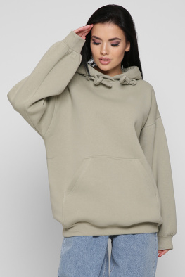 Женский оливковый худи oversize на флисе 38734, Цвет: Хаки, Размер: XS