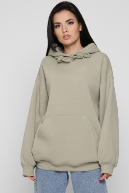 Женский оливковый худи oversize на флисе 38734, Цвет: Хаки, Размер: XS, изображение 3