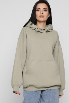 Женский оливковый худи oversize на флисе 38734, Цвет: Хаки, Размер: XS, изображение 4
