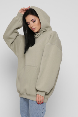 Женский оливковый худи oversize на флисе 38734, Цвет: Хаки, Размер: XS, изображение 6