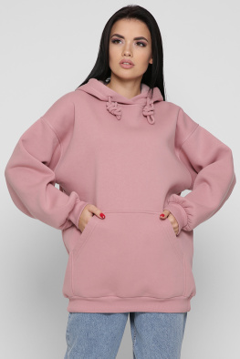 Жіночий пудровий худі oversize на флісі 38735, Колір: Пудровий, Розмір: L, зображення 2