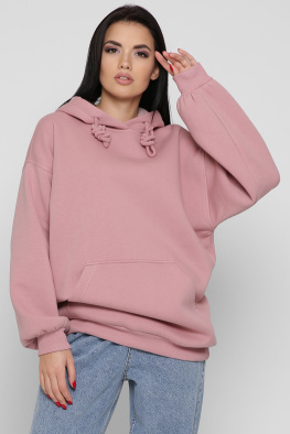 Жіночий пудровий худі oversize на флісі 38735, Колір: Пудровий, Розмір: L, зображення 3