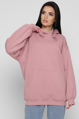 Жіночий пудровий худі oversize на флісі 38735, Колір: Пудровий, Розмір: L, зображення 4