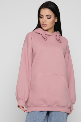 Жіночий пудровий худі oversize на флісі 38735, Колір: Пудровий, Розмір: L, зображення 5