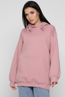 Жіночий пудровий худі oversize на флісі 38735, Колір: Пудровий, Розмір: L, зображення 6