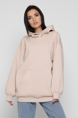 Жіночий бежевий худі oversize на флісі 38738, Колір: Бежевий, Розмір: XS, зображення 2