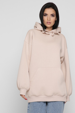 Жіночий бежевий худі oversize на флісі 38738, Колір: Бежевий, Розмір: XS, зображення 3