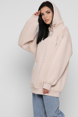 Жіночий бежевий худі oversize на флісі 38738, Колір: Бежевий, Розмір: XS, зображення 4