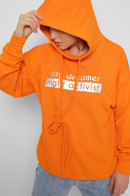 Модное женское худи с принтом цвет оранжевый 36873, Цвет: Оранжевый, Размер: XS