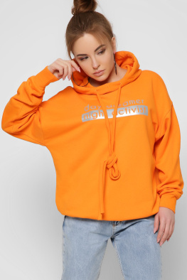Модное женское худи с принтом цвет оранжевый 36873, Цвет: Оранжевый, Размер: XS, изображение 2