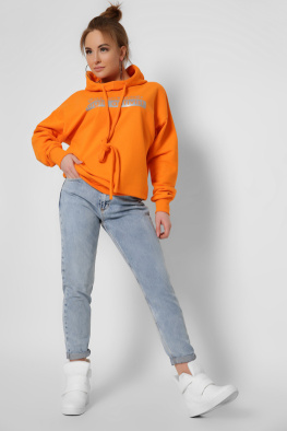 Модное женское худи с принтом цвет оранжевый 36873, Цвет: Оранжевый, Размер: XS, изображение 3