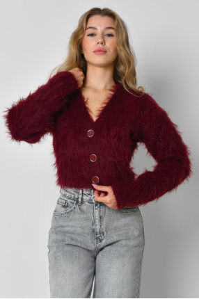 Жіночий бордовий пухнастий кардиган на ґудзиках 57120, Колір: Бордовий, Розмір: ONE SIZE, зображення 7