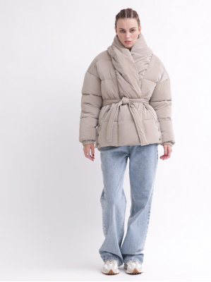 Зимова жіноча куртка з поясом колір беж 37574, Колір: Бежевий, Розмір: M