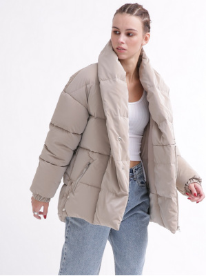 Зимова жіноча куртка з поясом колір беж 37574, Колір: Бежевий, Розмір: M, зображення 3