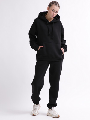 Уютный черный спортивный костюм в стиле оверсайз 55862, Цвет: Черный, Размер: L, изображение 3