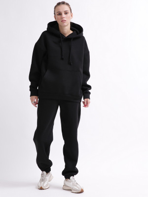 Уютный черный спортивный костюм в стиле оверсайз 55862, Цвет: Черный, Размер: L, изображение 4