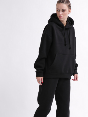 Уютный черный спортивный костюм в стиле оверсайз 55862, Цвет: Черный, Размер: L, изображение 6