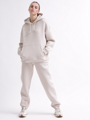 Уютный бежевый спортивный костюм в стиле оверсайз 55863, Цвет: Бежевый, Размер: L, изображение 3