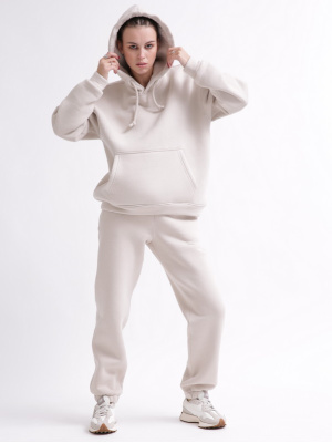 Уютный бежевый спортивный костюм в стиле оверсайз 55863, Цвет: Бежевый, Размер: L, изображение 4