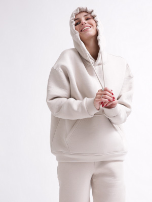 Уютный бежевый спортивный костюм в стиле оверсайз 55863, Цвет: Бежевый, Размер: L, изображение 7