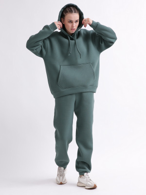 Уютный зеленый спортивный костюм в стиле оверсайз 55864, Цвет: Зеленый, Размер: L, изображение 5