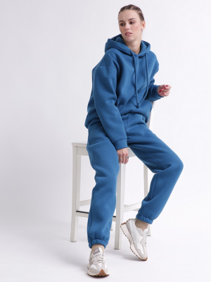 Уютный синий спортивный костюм в стиле оверсайз 55865, Цвет: Синий, Размер: S, изображение 2